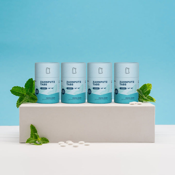 Vierer Set Duschbrocken Zahnputztabs Produktbild