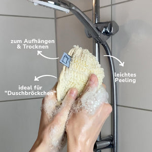 aufbewahrung seife dusche Sisalsäckchen für leichtes Peelingvon Duschbrocken