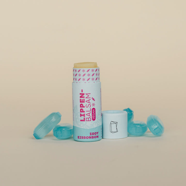 Eddy Eisbonbon Lippenbalsam Produktbild mit Eisbonbons