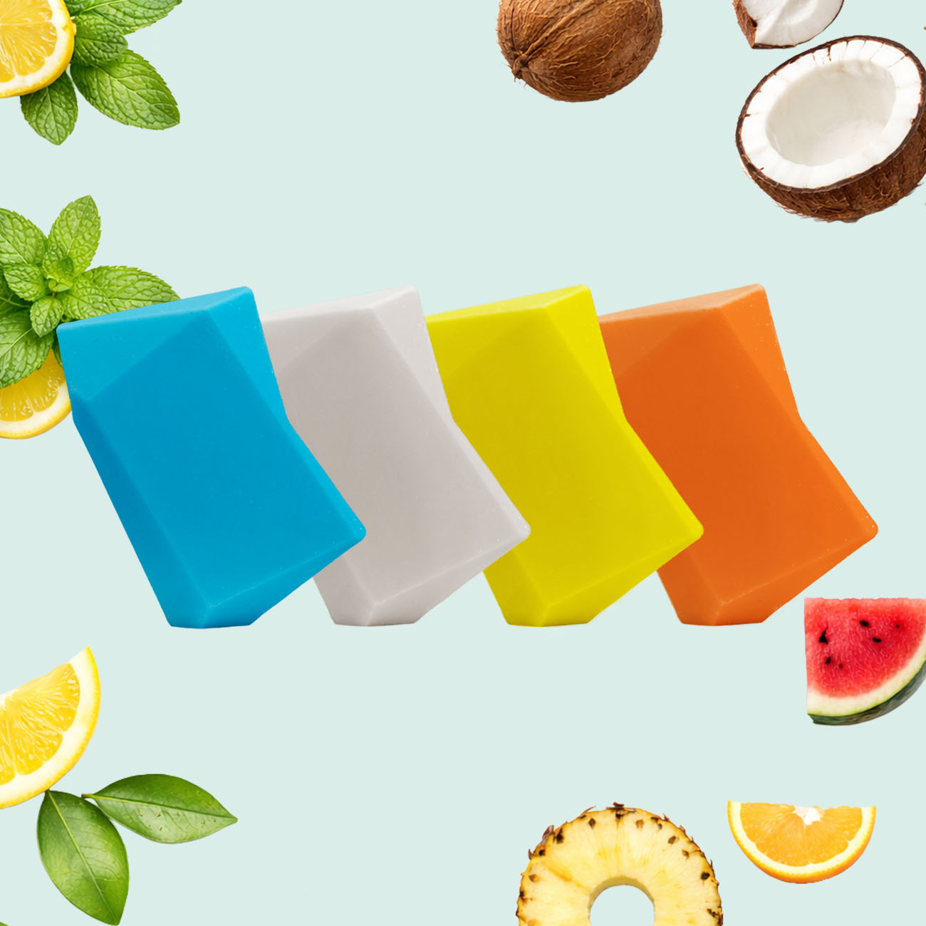 Duschbrocken Minis. 4 kleine Duschbrocken in den Sorten: Maxi, Frida, Toni und Carlos